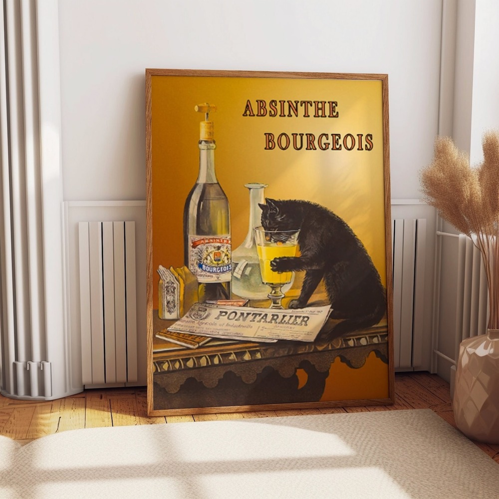 Black Cat Poster For Bar Absinthe Bourgeois Pub Wall Decor Vintage